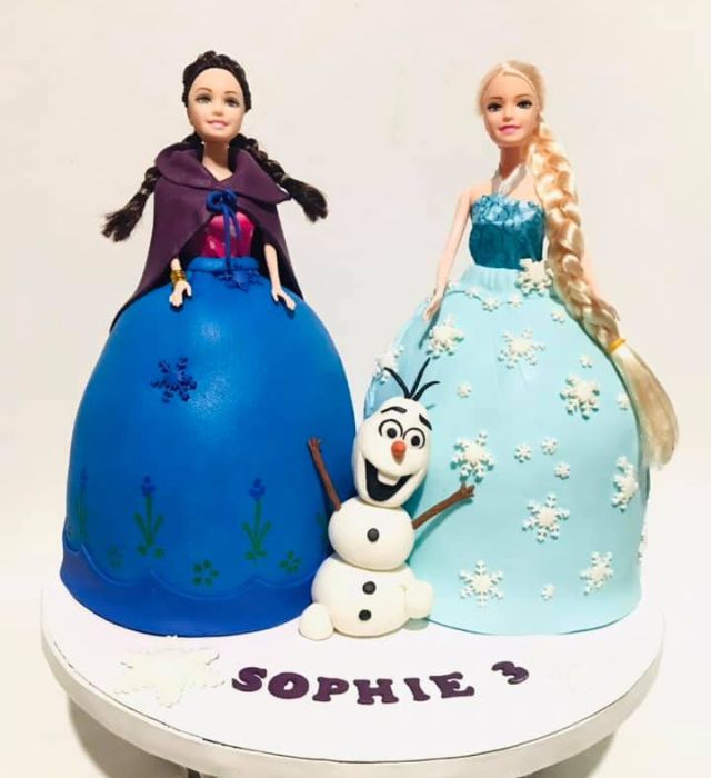 Frozen Doll Cake - Elsa & Anna with Olaf