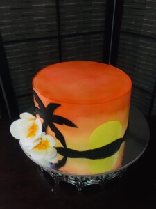 minimalist cake, sunset, beach