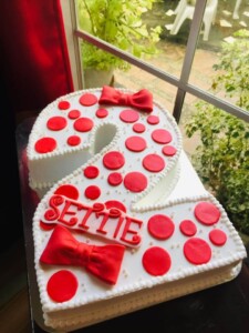 number 2 cake design red polka dots