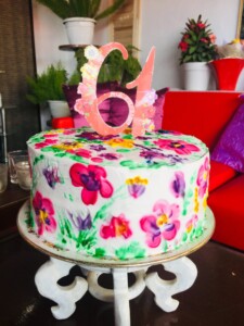 hand-painted cake, flowers