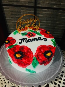 hand-painted cake, red flowers