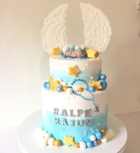 baptism cake for boys - 2 tier blue