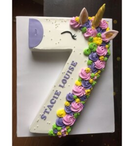number 7 unicorn cake